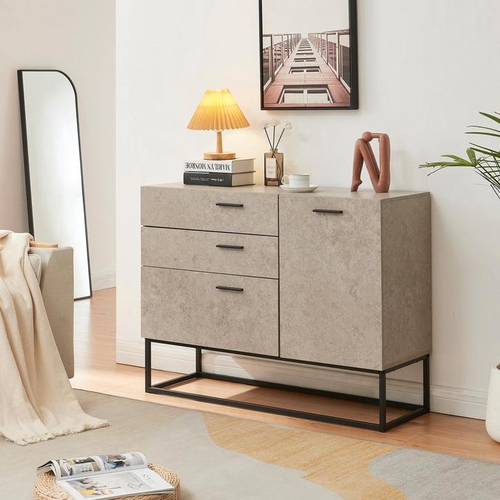 Sideboard Lavangen commode 75x100x35 cm betonkleurig licht e, Huis en Inrichting, Kasten | Dressoirs, Verzenden