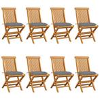 vidaXL Tuinstoelen 8 st met grijze kussens massief teakhout, Tuin en Terras, Tuinstoelen, Verzenden, Nieuw