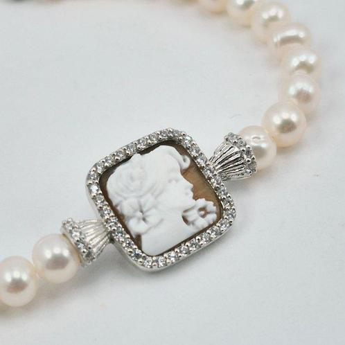 Zilver - Armband - Parel en schelpen, Antiek en Kunst, Curiosa en Brocante