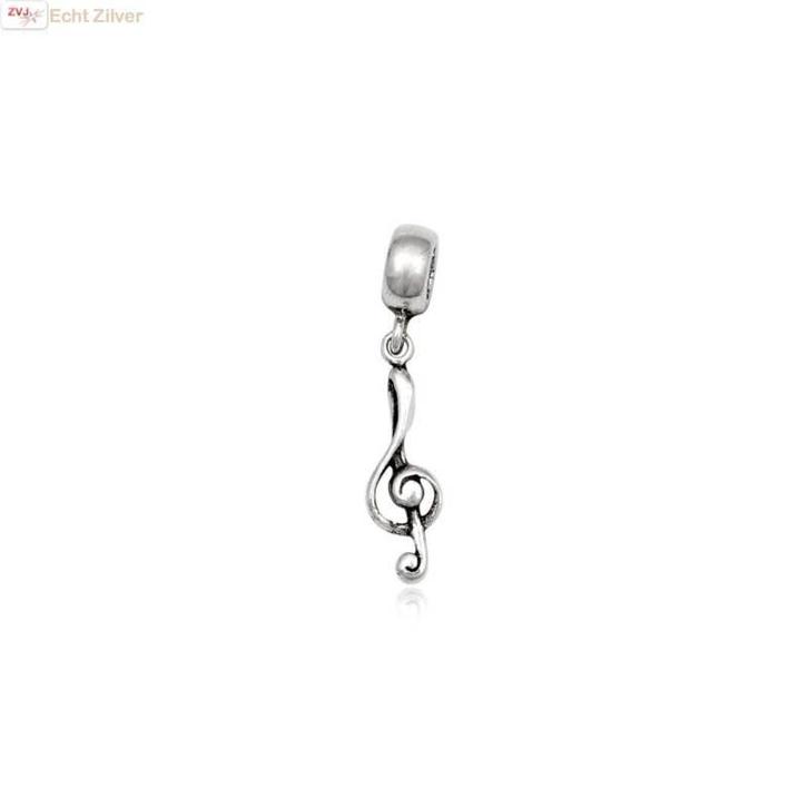Zilveren charm bedel vioolsleutel geoxideerd, Sieraden, Tassen en Uiterlijk, Bedels, Nieuw, Verzenden