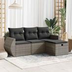 vidaXL 4-delige Loungeset met kussens poly rattan grijs, Verzenden, Nieuw, Rotan, Loungeset