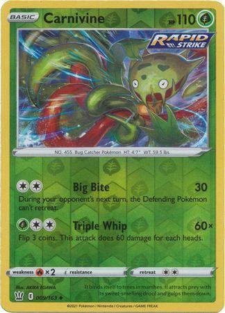 Carnivine 009/163 reverse holo Battle Styles, Hobby en Vrije tijd, Verzamelkaartspellen | Pokémon, Losse kaart, Nieuw, Foil, Ophalen of Verzenden