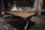 Oud eiken tafel met ijzer onderstel, Nieuw