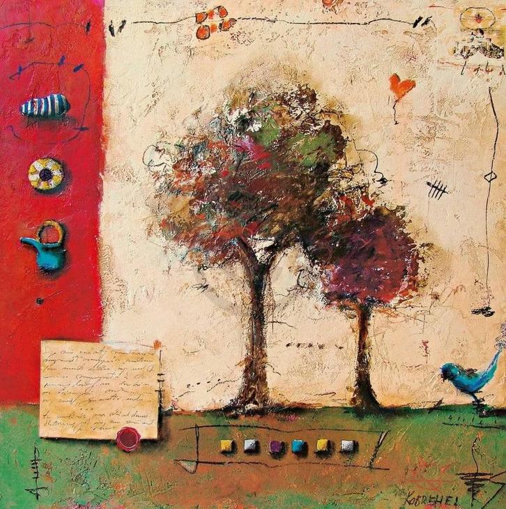 Kunstdruk Sonja Kobrehel - Tree I 70x70cm, Huis en Inrichting, Woonaccessoires | Schilderijen, Tekeningen en Foto's, Nieuw, Verzenden