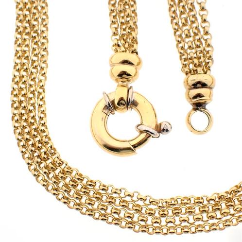 Gouden ketting met vier strengen jasseron schakel | 44 cm, Sieraden, Tassen en Uiterlijk, Kettingen, Overige kleuren, Gebruikt