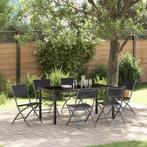 vidaXL Tuin Eetset Vouw 7 pcs Zwart Textilene en staal, Verzenden, Nieuw, Textileen