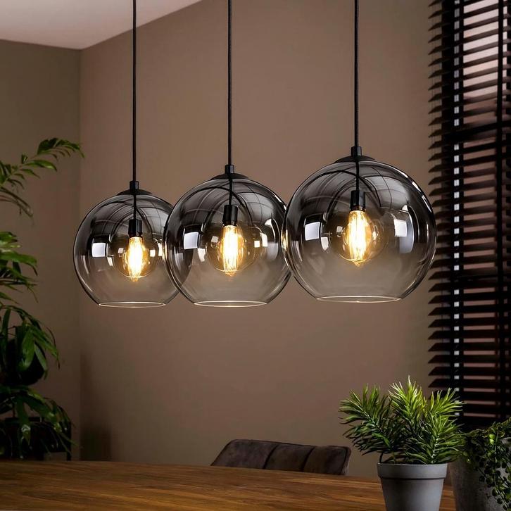 Hanglamp Zwart met Fade Glas – 3-Lichts Langwerpig | Monari, Huis en Inrichting, Lampen | Hanglampen, Nieuw, Glas, Metaal, Verzenden