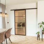 Stalen Schuifdeur met koofsysteem 4 Vlaks Brons Brons rook g, Nieuw, Metaal, 75 tot 150 cm, 150 tot 225 cm