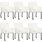 Set van 6 Witte leren moderne eetkamerstoelen - Toledo Leer, Overige kleuren, Nieuw, Leer, Ophalen of Verzenden