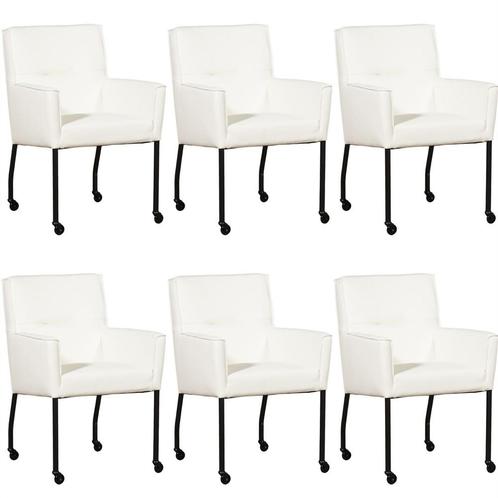 Set van 6 Witte leren moderne eetkamerstoelen - Toledo Leer, Huis en Inrichting, Stoelen, Vijf, Zes of meer stoelen, Overige kleuren