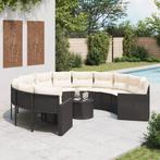 vidaXL Tuinbank met tafel en kussens rond poly rattan zwart, Tuin en Terras, Verzenden, Nieuw, Rotan