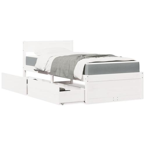 vidaXL Bed met lades en matras massief grenenhout wit, Huis en Inrichting, Slaapkamer | Bedden, 100 cm, 200 cm, Wit, Eenpersoons