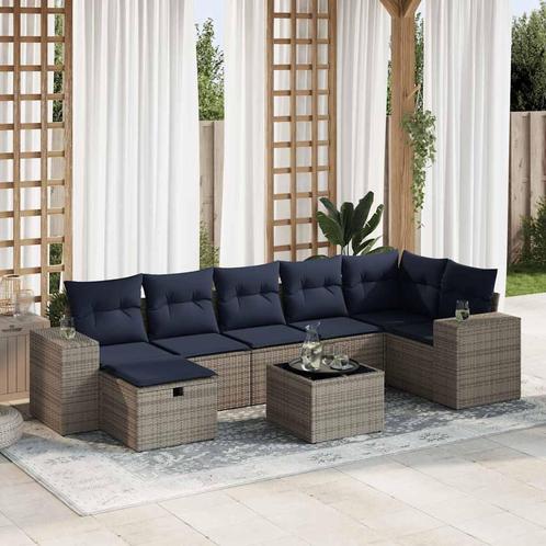 vidaXL 8-delige Loungeset met kussens poly rattan grijs, Tuin en Terras, Tuinsets en Loungesets, Loungeset, Nieuw, 7 zitplaatsen