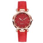 Fako® - Horloge - Stars - PU Suède - Ø 34mm - Rood, Nieuw, Verzenden