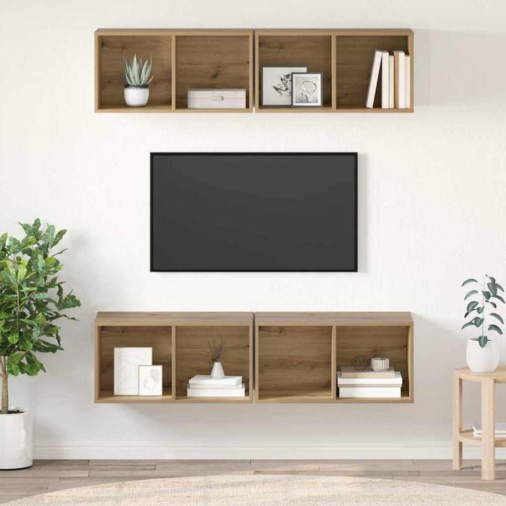 vidaXL Wand TV Kast 4 pcs artisanaal eikenkleurig 37 x 37 x, Huis en Inrichting, Kasten | Televisiemeubels, Nieuw, Overige materialen
