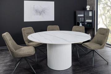 Ronde eettafel UNIQUE 120cm wit keramiek met zuilvoet - beschikbaar voor biedingen