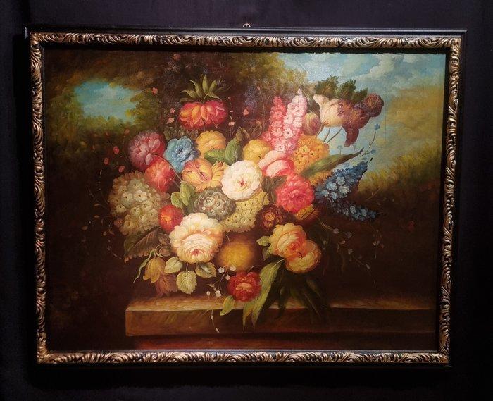 Franse school (XX) - Grande natura morta floreale - cm, Antiek en Kunst, Kunst | Schilderijen | Klassiek