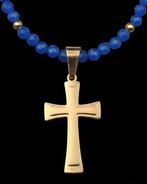 Saphir - Croix dorée - Kalmte en troost - Fermoir Or 14K