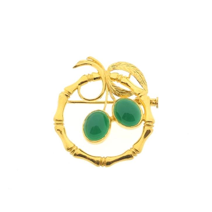 22 Krt. Gouden broche met chrysopraas | Exclusief/Vintage, Sieraden, Tassen en Uiterlijk, Broches, Overige kleuren, Gebruikt, Met edelsteen