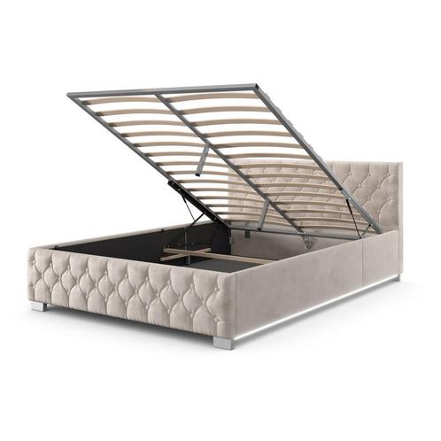 Gestoffeerd Bed Nizza - 180 x 200 cm - Grijs - LED Verlichti, Huis en Inrichting, Slaapkamer | Bedden, Nieuw, Verzenden