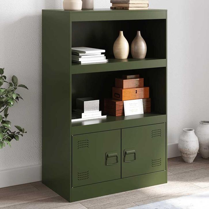 vidaXL Dressoir 67x39x107 cm staal olijfgroen, Huis en Inrichting, Kasten | Dressoirs, 25 tot 50 cm, Nieuw, 50 tot 100 cm, Metaal