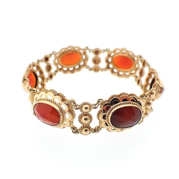 Antiek gouden armband met carneool | 18 cm (vintage), Sieraden, Tassen en Uiterlijk, Armbanden, Overige kleuren, Gebruikt, Met edelsteen