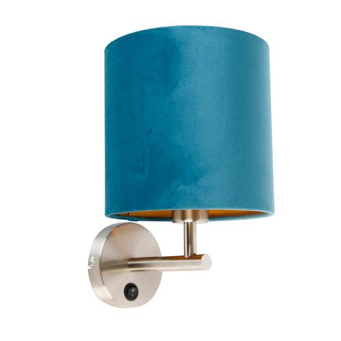Strakke wandlamp staal met blauwe velours kap - Matt, Huis en Inrichting, Lampen | Wandlampen