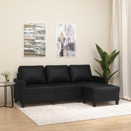 vidaXL Driezitsbank met voetenbank 180 cm kunstleer zwart, Huis en Inrichting, Banken | Bankstellen, Nieuw, 150 tot 200 cm, Leer
