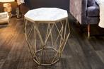 Design bijzettafel DIAMOND 50cm wit marmer messing metaal -, Ophalen of Verzenden, Nieuw