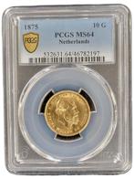 Gouden Willem III 10 gulden 1875 MS64 PCGS gecertificeerd, Postzegels en Munten, Munten | Nederland, Goud, Losse munt, Verzenden