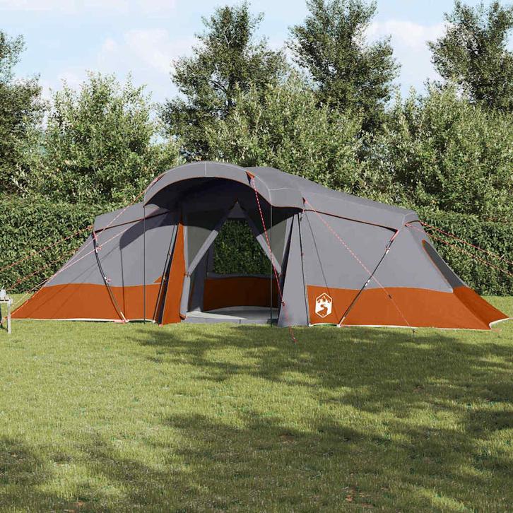vidaXL Gezinstent met dak Grijs en Oranje 721 x 335 x 212 cm, Caravans en Kamperen, Tenten, Nieuw, Verzenden