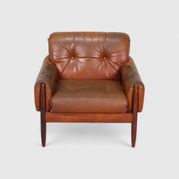 Vintage leren fauteuil - jaren 60, bruin | 01432 beschikbaar voor biedingen