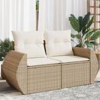 vidaXL Tuinbank 2-zits met kussens poly rattan beige, Verzenden, Nieuw, Rotan