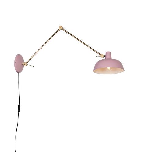 Retro wandlamp staal roze met brons - Milou, Huis en Inrichting, Lampen | Wandlampen, Nieuw, Overige materialen