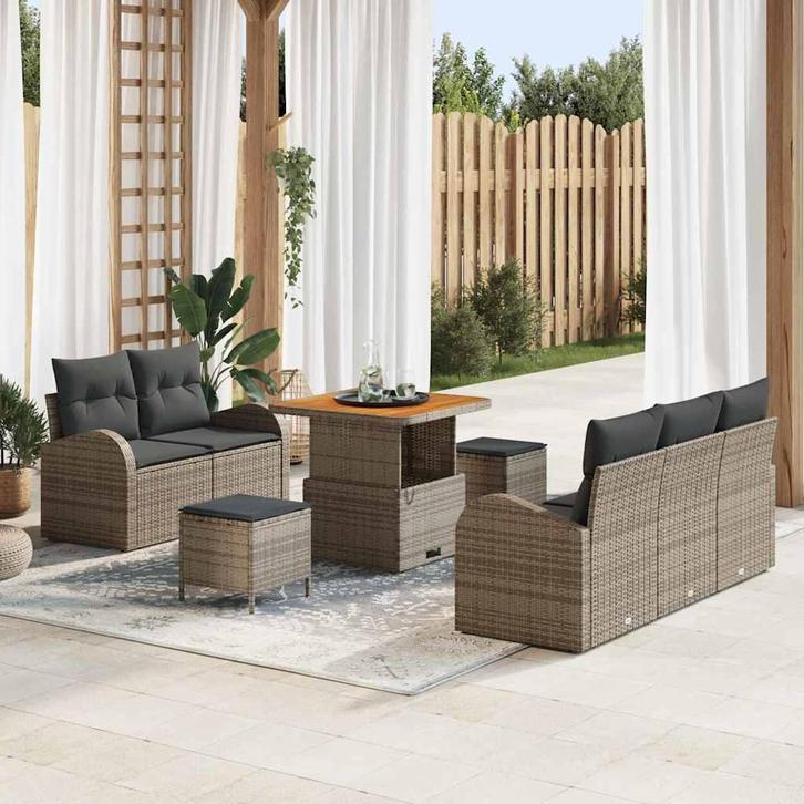 vidaXL Tuin Sofa Set met kussen met opslag met kussen 8 pcs, Tuin en Terras, Tuinsets en Loungesets, Nieuw, Rotan, Verzenden