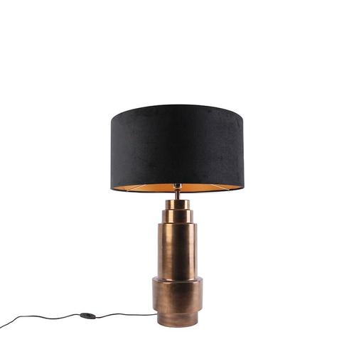 Art deco tafellamp brons velours kap zwart met goud 50 cm -, Huis en Inrichting, Lampen | Tafellampen, Nieuw, Overige materialen