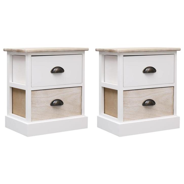 vidaXL Nachtkastjes 2 st 38x28x45 cm paulowniahout wit en, Huis en Inrichting, Slaapkamer | Nachtkastjes, Nieuw, Minder dan 45 cm