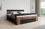 Tweepersoonsbed - Zwart/Eiken - 160x200 cm - 2 persoons bed, Nieuw, 160 cm, Tweepersoons, Stoer
