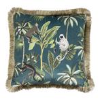 kussen fluweel jungle aap petrol gouden franjes 45x45cm*, Verzenden, Nieuw
