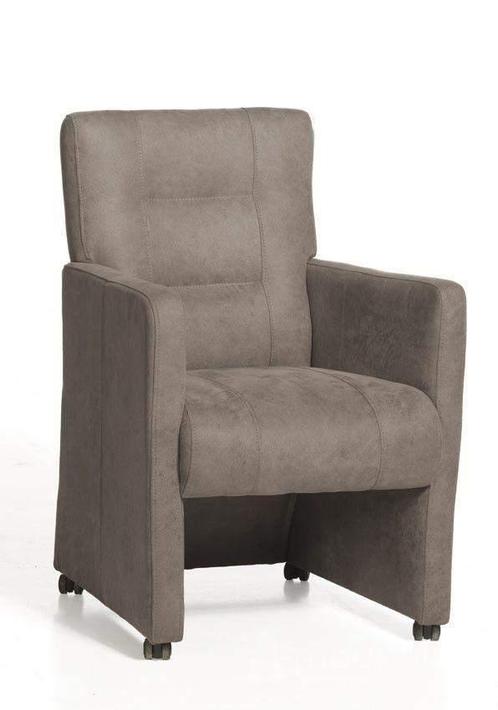 Eetkamerstoel Donna met wieltjes - eetkamerstoelen - Taupe, Huis en Inrichting, Stoelen, Nieuw, Stof