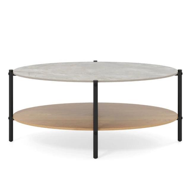COSTWAY Stone salontafel, ovale salontafel met 2 niveaus, me, Huis en Inrichting, Tafels | Salontafels, Zo goed als nieuw, Verzenden