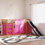 vidaXL Stapelbed met glijbaan en gordijnen roze 90x200 cm, 90 cm, Eenpersoons, Verzenden, Nieuw