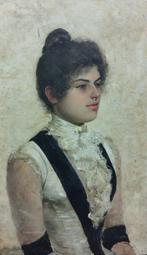 Giuseppe De Sanctis (1858-1924) - Fanciulla in abito bianco, Antiek en Kunst, Kunst | Schilderijen | Klassiek