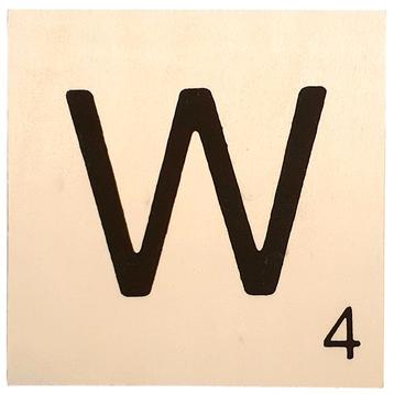 Houten Bordje 10x10x0.5cm - W - Zwarte Letter/Woordwaarde - beschikbaar voor biedingen
