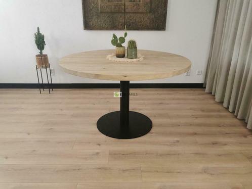 Eiken Ronde tafel met metalen midden bar poot GRATIS BEZORGD, Huis en Inrichting, Tafels | Eettafels, 150 tot 200 cm, 150 tot 200 cm