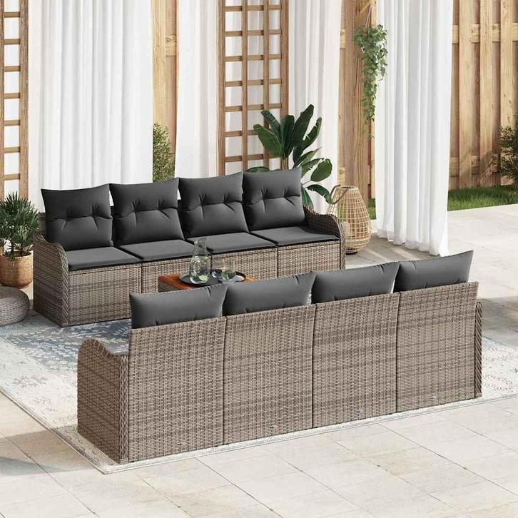 vidaXL Tuin Sofa Set 9 pcs Grijs Poly riet, Tuin en Terras, Tuinsets en Loungesets, Nieuw, Rotan, Verzenden