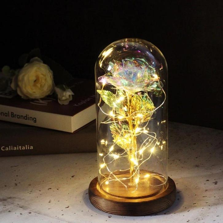 Kunst Roos in Glazen Stolp met Verlichting - Zijden Rozen, Huis en Inrichting, Woonaccessoires | Kunstplanten en Kunstbloemen