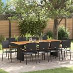 vidaXL Tuin Eetset 11 pcs Zwart 10-Zits Poly rattan, Verzenden, Nieuw, Rotan