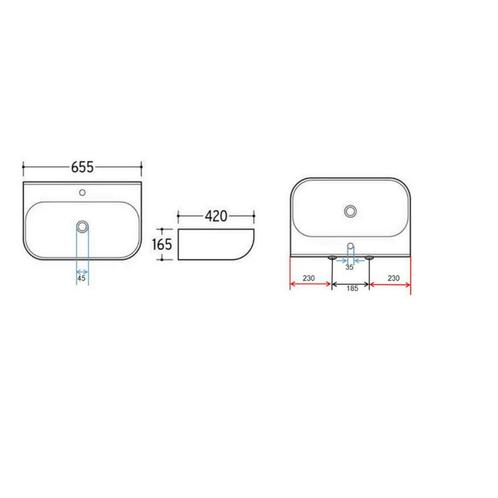 Wastafel BWS Mark 65.5 x 42 x 16.5 cm Keramiek Glans Wit, Doe-het-zelf en Verbouw, Sanitair, Ophalen of Verzenden