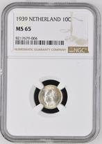 Koningin Wilhelmina 10 cent 1939 MS65 NGC gecertificeerd, Verzenden, Zilver, 10 cent, Koningin Wilhelmina